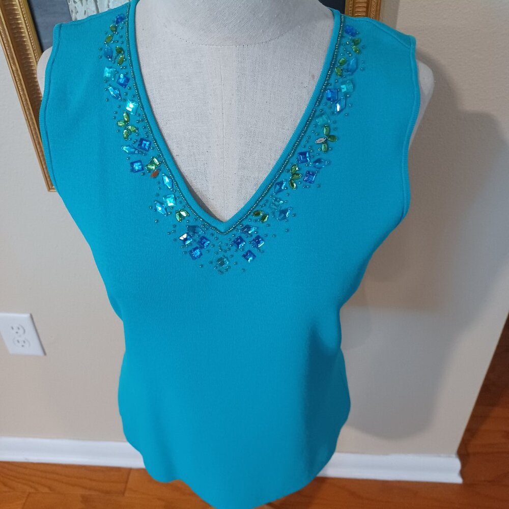 Nice Chico's Beaded Sleeveless Tank top Turquoise Size 1 (M/8)